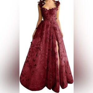 Burgundy 3D Butterfly Gown